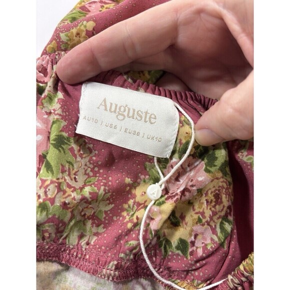 Auguste the Label Bonnie Beachside Peasant Mini Dress Peach Pink Floral 6 - Picture 8 of 16